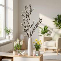 Artikel Artificiell Magnolia-gren Vårdekorationsgren med knoppar Brun Vit L135cm