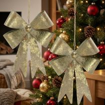 Artikel Slingor av metall, julhänget, adventsdekoration gyllene, antikt utseende H18cm B12,5cm 2st