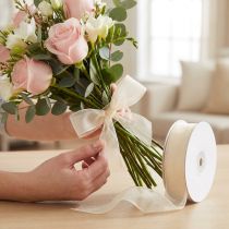 Artikel Chiffongband organzaband dekorativt band organza kräm 15mm 20m