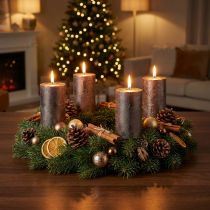 Artikel Enfärgade kopparfärgade metalliska pelarljus, 60x100mm, set om 4 - Adventskrans juldekoration