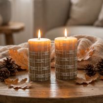 Artikel Bruna blockljus med rustikt flätat mönster, 110/65 mm, Safe Candle, set om 2
