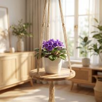 Artikel Växtgunga, blombricka på ett rep, hängande korg med makrame Ø34cm L84cm