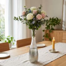 Artikel Tvåfärgad glasvas, bordsdekoration av äkta glas klart, silver H40cm