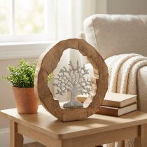 Artikel Deco skulptur träd i en träring bordsdekoration att placera 22×21×4cm