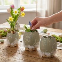Artikel Ägg för dekoration, påsk, deco ägghalva, vårdekoration Ø8cm H10cm grå, silver 4st
