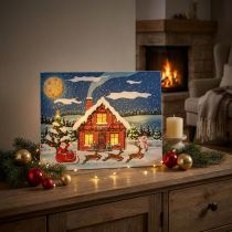 Artikel LED bild Jultomte med snögubbe LED väggmålning 38x28cm
