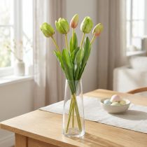 Artikel Konstgjorda blommor tulpangrön, vårblomma 48cm bunt om 5