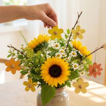 Artikel Träblommor hängande dekoration trä sommardekoration gul 4,5cm 24 st