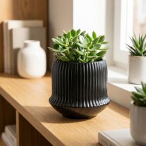 Artikel Blomkruka keramiska planteringsräfflor svart Ø10cm H8,5cm
