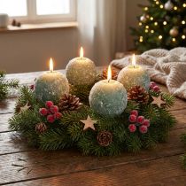 Artikel Set med 4 gröna bollljus 8 cm glitter snöboll juldekoration adventsljus