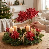 Artikel Konstgjorda bär röd dekoration till adventskrans 32cm 3 stycken i ett gäng