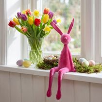 Artikel Hyllställskanin, flockad, sittande påskhare, rosa, 56 cm