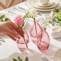 Artikel Lökvas, minivaser, tonat rosa glas, Ø7cm, H12cm, 6 stycken
