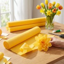 Artikel Blomsterpapper med kräppapper, solgult 50×250 cm, 5 stycken