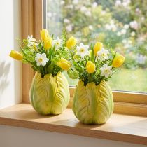 Artikel Blomvas med slående tulpanmotiv. Perfekt för vardagsrumsdekoration. 16 cm, 2 stycken.
