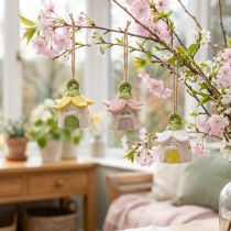 Artikel Hängande dekoration blomma keramik älvhus som dekoration för upphängning 6cm 6st