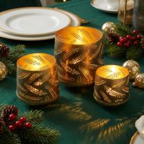 Artikel Värmeljushållare julmetallbrons, guld Ø13,5 / 11 / 8,5 cm, set om 3
