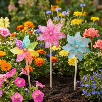 Artikel Pinwheel rosa turkos färgglad sommardekoration Ø15cm H48cm 3st