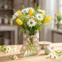 Artikel Presentband blommor brun vit dekorationsband 15mm 15m