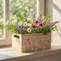 Artikel Liten trälåda, träkista, blommor, fjäril, 30x18cm