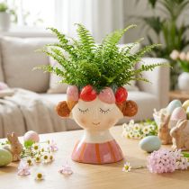 Artikel Flickaansikte i en blomkruka med sovande jordgubbar, dekoration för vardagsrum, vår, 13 cm