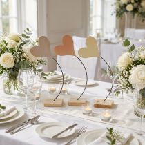 Artikel Bordsdekoration hjärtan bröllop, hjärtdekoration metall beige/orange/gul H40cm 3st