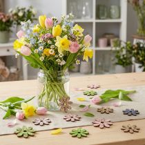 Artikel Träblommor spridda dekorationsblommor grön/rosa/blå/naturlig Ø3,5–5cm 72 st
