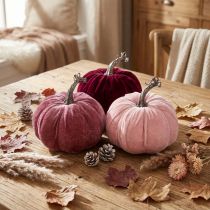 Artikel Dekorativa pumpor flockade vinröd rosa Ø13cm H11,5cm 3 st