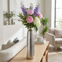 Artikel Dekorativ vas metall hamrad blomvas silver Ø9,5cm H41cm