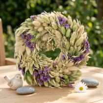 Artikel Torkad blomsterkrans för vår och sommar, för bord och ytterdörr, för speciella tillfällen med färgade accenter, 26 cm