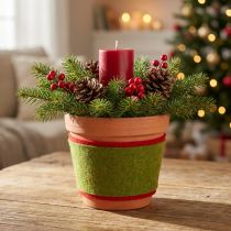 Artikel Ullfiltband som tvåfärgat krukband för blomsterdekorationer, grönt/rött, 15 cm x 5 m