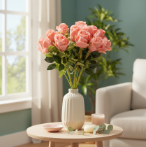 Artikel Konstgjorda rosblommor i ett knippe, lång stjälk 62 cm, 12 stycken