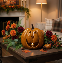 Artikel Keramisk pumpa med ansikte, LED-dekoration, Halloween, 19 cm