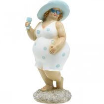 Dam med hatt, havsdekoration, sommar, badfigur blå/vit H27cm
