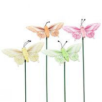 Artikel Blomplugg trä dekorativa fjärilar på pinne 23cm 16st