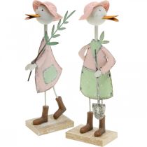 Stork med spade, metallfågel med gren, dekorativ fågel, trädgårdsfigur, metalldekoration H26/28cm set om 2