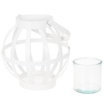 Artikel Trädgårdslykta, metall och glas, hängande ljushållare, vit, Ø18,5 cm