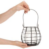 Artikel Trädgårdslykta med handtag, svart, ljushållare i glas, Ø17cm, H15cm