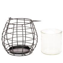 Artikel Trädgårdslykta med handtag, svart, ljushållare i glas, Ø17cm, H15cm