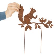 Artikel Trädgårdspåke av ekorre på gren, väderbiten metall, 42 cm hög, 3 stycken
