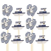 Artikel Garden Stake Maritime Träflip Flops Båt Blå Vit 8cm 12 st