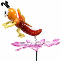 Garden Stake Dragonfly on Flower med Metal Spring Orange, Rosa H74cm