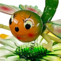 Dekorativ plugg fjäril och blomma med metallfjädrar grön, orange H70cm