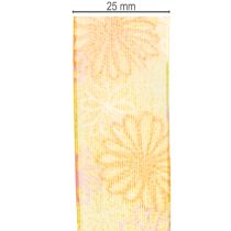 Artikel Presentband, blommigt organzaband, gul/orange, 25mm x 18m