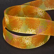 Artikel Presentband, blommigt organzaband, gul/orange, 25mm x 18m