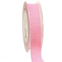 Artikel Presentband fiskbensmönster band vit rosa 25mm 15m