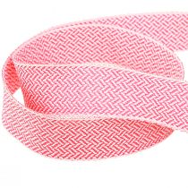 Artikel Presentband fiskbensmönster band vit rosa 25mm 15m