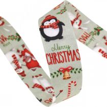 Presentband Merry Christmas pingviner Julband 25mm 8m