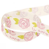 Artikel Presentband rosor “Ti amo” romantiskt dekorband 25mm 20m