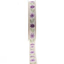 Artikel Presentband blommor bomullsband lila vit 15mm 20m